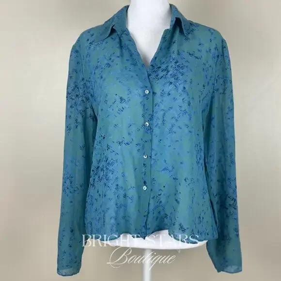 Extremely Rare Blue Silk Blouse Button Down ASO Lorelai Gilmore Girls Vintage - Picture 5 of 9